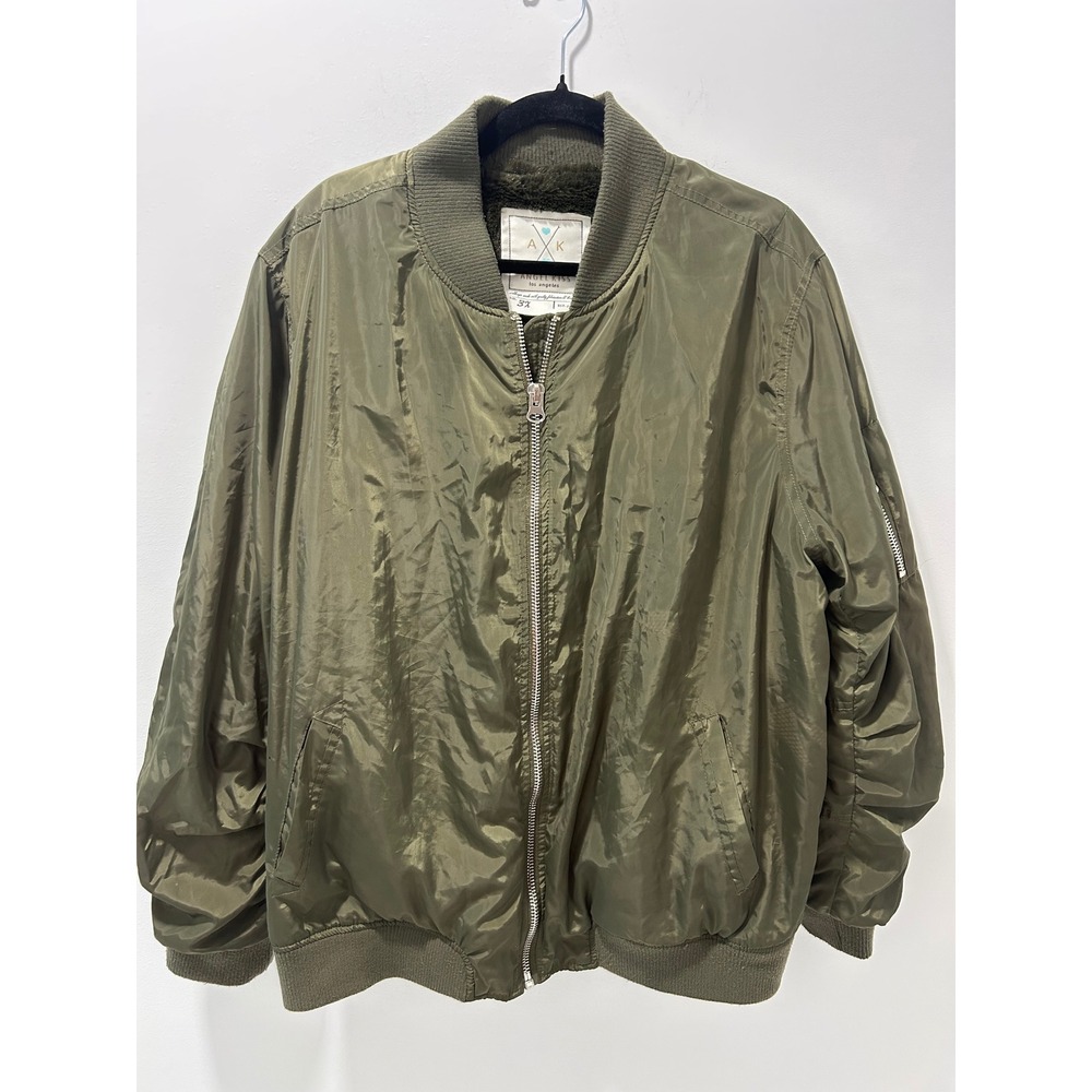 Angel Kiss Los Angeles Olive Green Faux Fur Lined Bomber Jacket Womens 3X